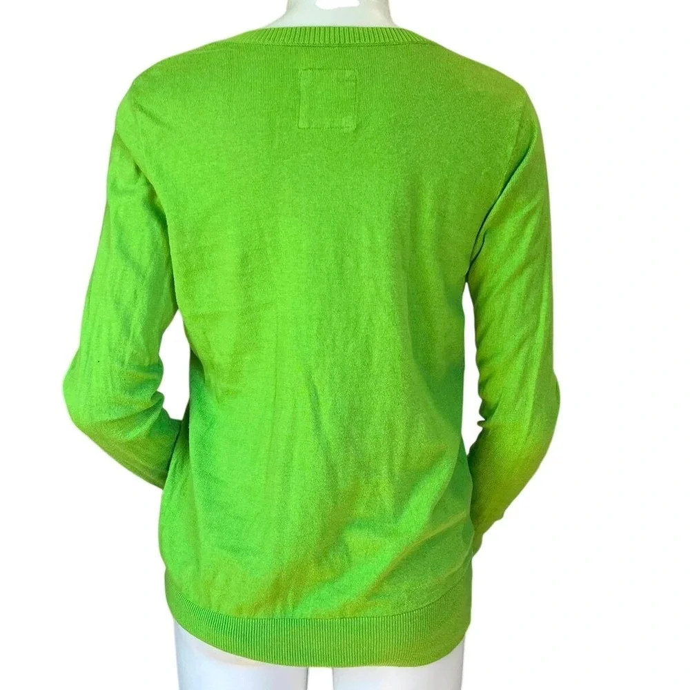 Hollister Womens Lime Green V-Neck Logo Sweater Large Cotton Blend Y2K Spring